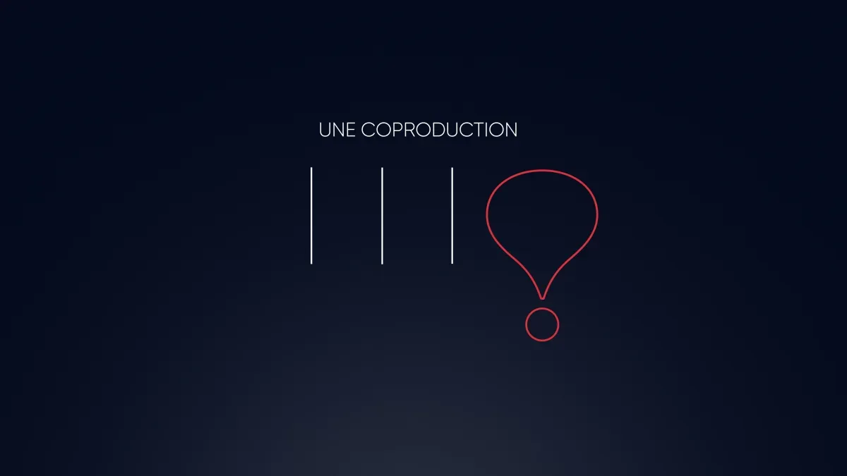 Générique des coproductions RTL : « Une coproduction » et le point d'exclamation RTL dessiné au trait