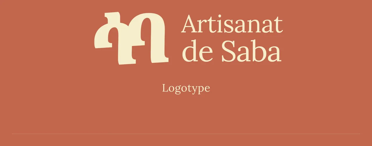 Logotype Artisanat de Saba, monogramme et nom en crème sur fond terre cuite