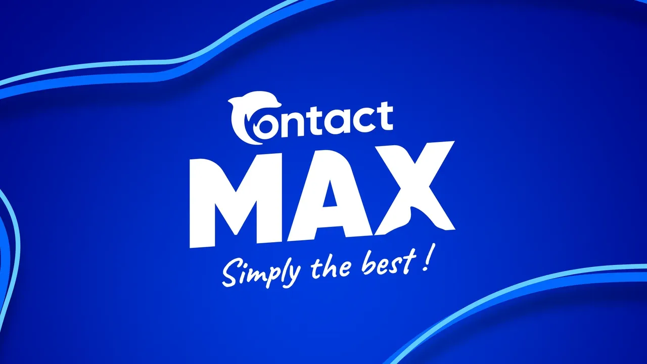 Logo Contact Max et sa signature « Simply the best ! » en blanc sur le bleu de Radio Contact