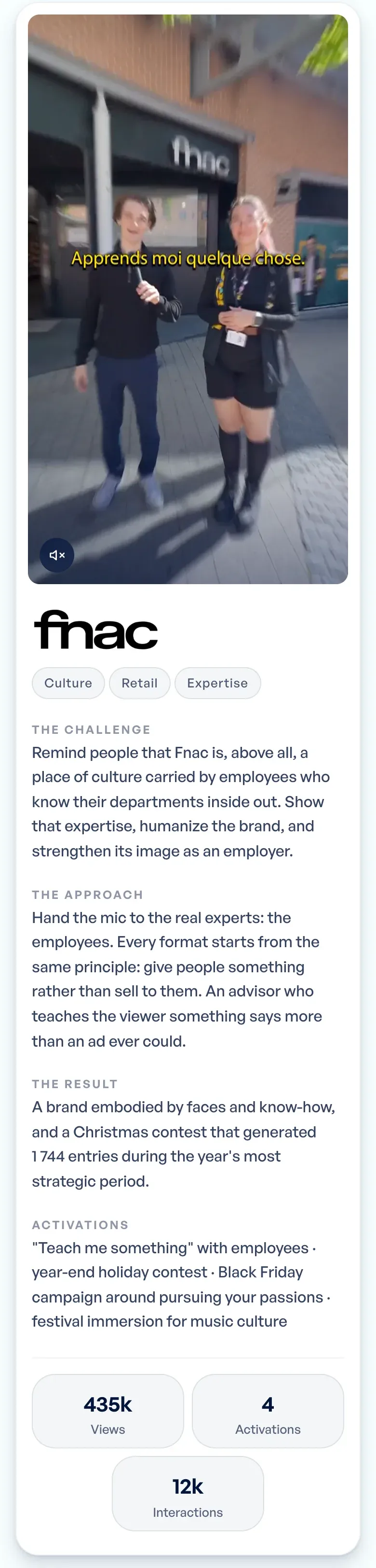 Étude de cas Fnac sur téléphone, site de David Dieu : micro-trottoir vertical devant un magasin, défi, approche et chiffres