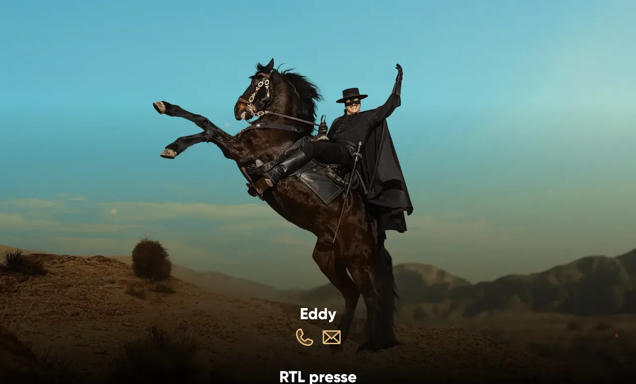 Zorro sur un cheval cabré dans le désert, section contact presse du dossier de presse RTL
