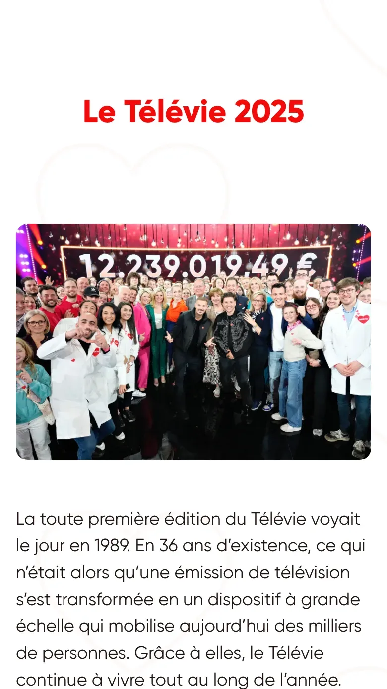 Le dossier de presse du Télévie 2025 sur téléphone : le titre Le Télévie 2025, une photo de plateau sous le montant 12 239 019,49 € et le texte d'introduction