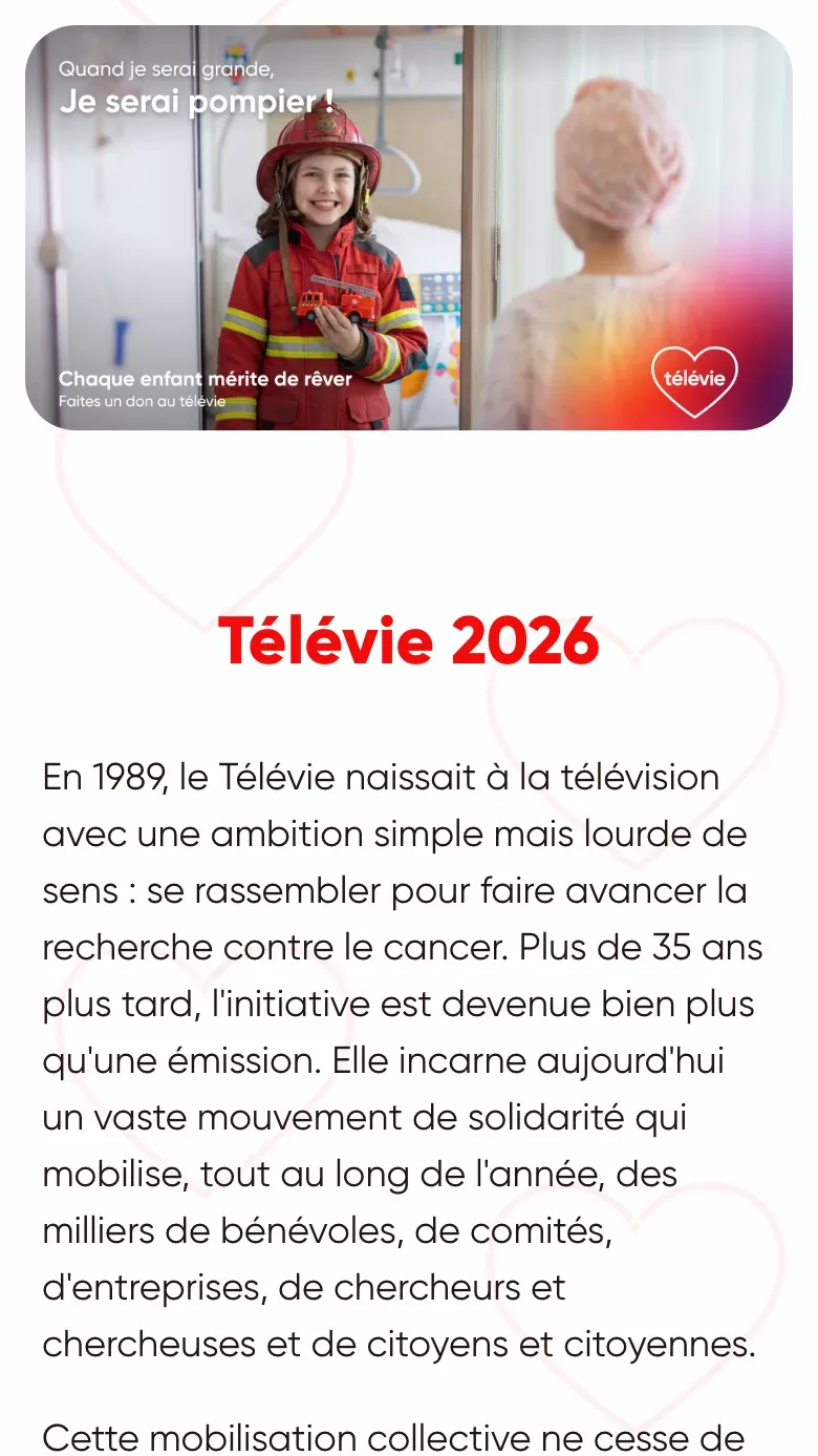 Le dossier de presse du Télévie 2026 sur téléphone : le visuel de campagne, le titre Télévie 2026 et le texte d'introduction